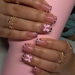 gracienorm - Bow Leopard Print Press On Nail