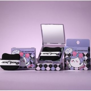 Jesireca - Set:  Cartoon Argyle Blotting Paper + Powder Puff + Mirror Case