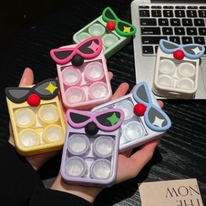 Michu - Plain Contact Lens Case with Sunglasses Cartoon Adhesive Decoration