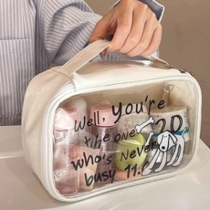 Michu - Lettering Transparent Faux Leather Makeup Bag