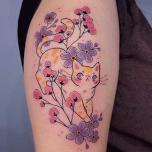 METZ - Floral Cat Waterproof Temporary Tattoo