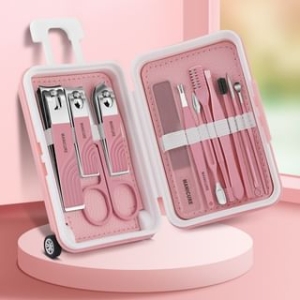 Set of 12: Stainless Steel Manicure Kit + Nail File + Nose Hair Cutter + Earpick + Tweezers + Blackhead Remover