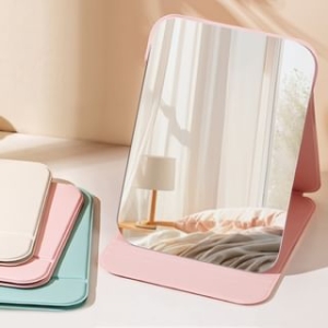 Yulu - Plain Faux Leather Foldable Desktop Mirror