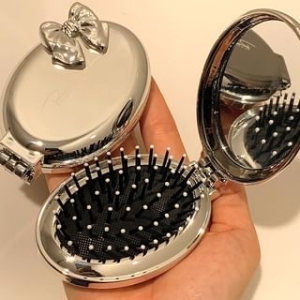 Intimo - Bow Metallic Portable Mirror with Hair Brush