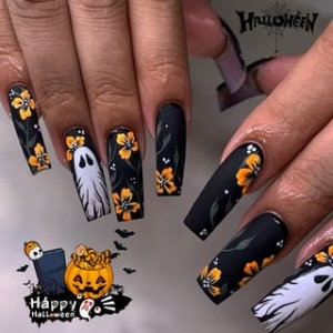 gracienorm - Halloween Floral Ghost Press On Nail