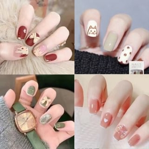 Magic Beauty - Bow / Rhinestone / Print Press On Nail