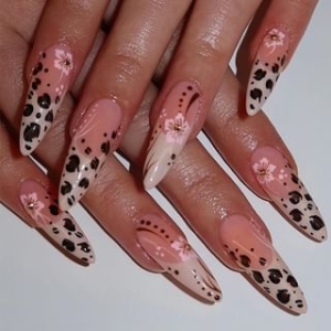 gracienorm - Floral Leopard Print Press On Nail