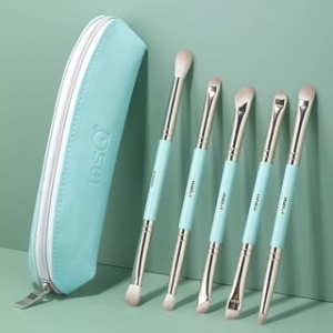 MSQ - Set of 5: Portable Dual Head Eye Makeup Brush with Case